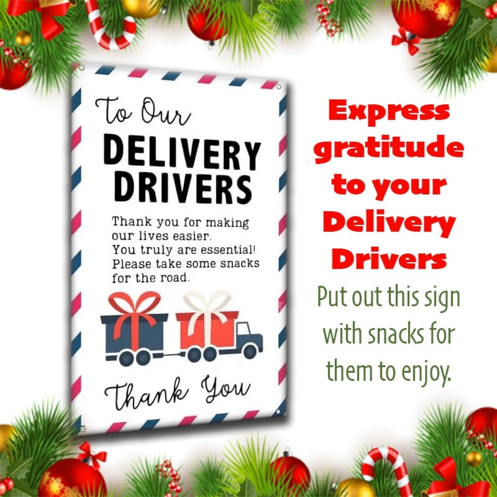Expressive Delivery Driver Thank You Sign of Gratitude with Red and Blue Accents